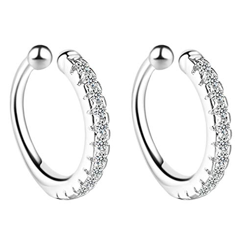 MYA art Damen Ohrklemme Ohrringe 925 Silber mit Zirkonia Strass Stein Glitzer Clip On Ear Cuff Fake Piercing Ring Hoop Klemmring Ohr Helix Cartilage von MYA Art