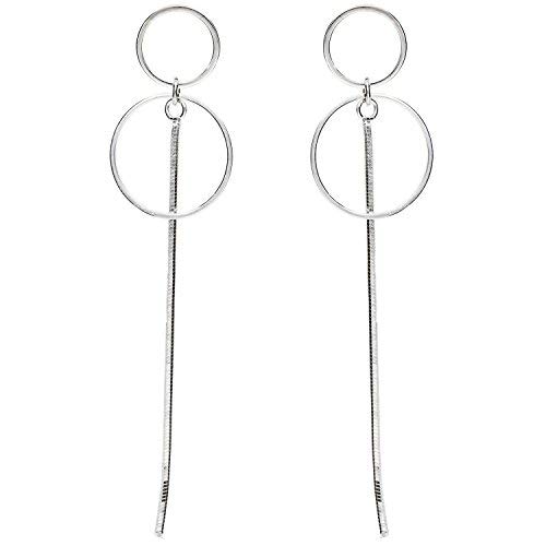 MYA art Damen Ohrringe Ohrstecker 925 Sterling Silber Ringe Kreis Offen Anhänger mit Stab Hängend in geometrische Formen Ohrhänger Modern XXL MYASIOHR-83 von MYA Art