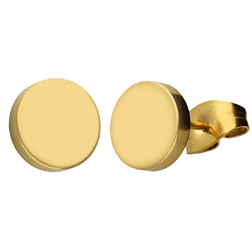 MYA art Damen Ohrringe Ohrstecker Stecker Edelstahl Vergoldet Platte mit Kreis Rund Minimalistisch Geometrische Formen Gold Glänzend 12mm MYAGOOHR-44 von MYA Art