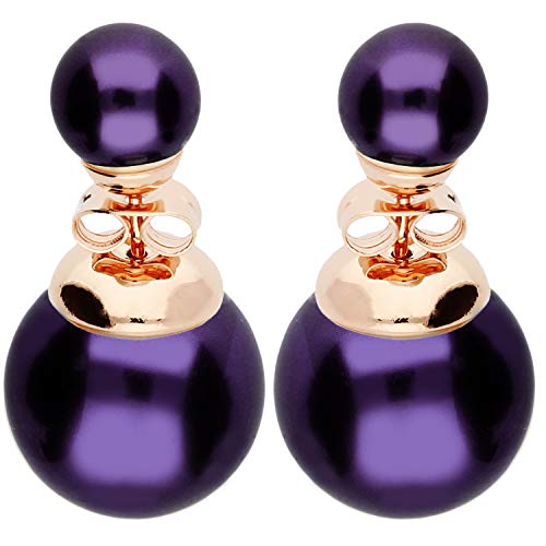 MYA art Damen Ohrringe Perlenohrringe Doppel Ohrstecker Set Front Back mit Perlen Kugeln Rosegold Vergoldet Rose Gold Lila Perle MYARGOHR-70 von MYA Art