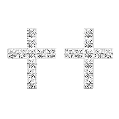 MYA art Damen Ohrstecker 925 Sterling Silber Rhodiniert mit Zirkonia Strass Steinen Kreuz Ohrringe Klein Kinder Herren 10mm MYASIOHR-58 von MYA Art