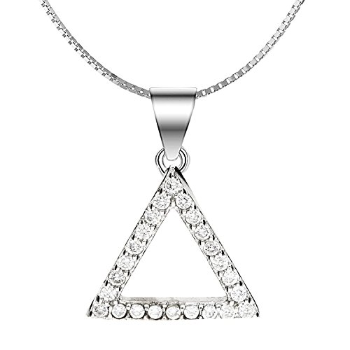 MYA art Premium Damen Halskette Kette 925 Sterling Silber Dreieck Offen Anhänger mit Zirkonia Strass Steinen Minimalistisch Geometrisch 45cm MYASIKET-96 von MYA Art