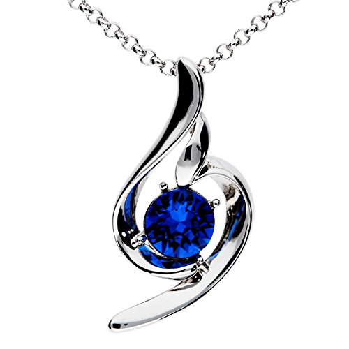 Mya Art Damen Halskette Kette mit Tropfenanhänger Kristall Weißgold überzogen Silber Blau MYAWGKET-22 von MYA Art