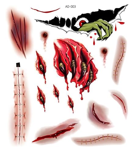 MYAMIA Umweltfreundliche Halloween-Atmosphäre Verkleiden Sich Horror-Narben Aus Papier, Ekelhafte Wunden, Make-Up-Party-Tattoo-Aufkleber-10Pcs Ad-003 von MYAMIA