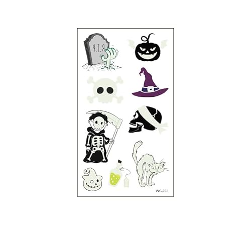 MYAMIA Wasserdichter, Schweißbeständiger, Fluoreszierender, Grüner, Leuchtender Cartoon-Gesichts-Halloween-Tattoo-Aufkleber für Kinder-2Pcs Ws-222 von MYAMIA