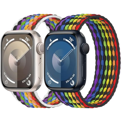 Geflochtenes Solo-Armband für Apple Watch, 40 mm, 41 mm, 38 mm, 44 mm, 45 mm, 42 mm, Ultra/2, 49 mm, für Damen/Herren, dehnbares, elastisches Nylon-Sportarmband, iWatch-Bänder Serie 9/8/7/6, von MYAPULUA