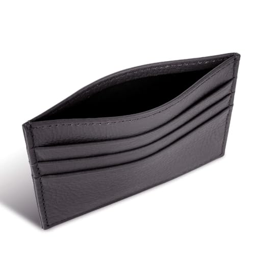 MYAYD Kartenhalter aus echtem Leder, Kartenetui Damen Herren | Card Holder Kartenhalter Unisex mit 6 Kartenfächer & 1 größeres Fach,Kreditkartenetui Geldbörse aus veganem Leder,Schwarz von MYAYD
