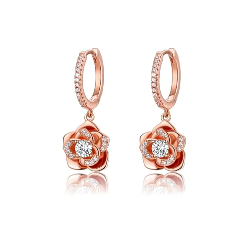 MYBELLNA 14K Gold zierliche Blume Ohrringe Schwarze Rose Gold Blume Perle Ohrstecker für Frauen Sterling Silber Post Hypoallergene Ohrringe für Frauen Mama Sie (Rose Gold Blume) von MYBELLNA