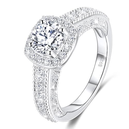 MYBELLNA 1CT Moissanite Ring für Frauen, D-Farbe VVS1 Klarheit Halo Brilliant Runde Schnitt Lab Diamant Ring 925 Sterling Silber mit 18K Weißgold plated Verheißungsringe für Verlobung Hochzeitstag MYBELLNA 1CT Moissanite Ring für Frauen, D-Farbe VVS1 Klarheit Halo Brilliant Runde Schnitt Lab Diamant Ring 925 Sterling Silber mit 18K Weißgold plated Verheißungsringe für Verlobung Hochzeitstag von MYBELLNA