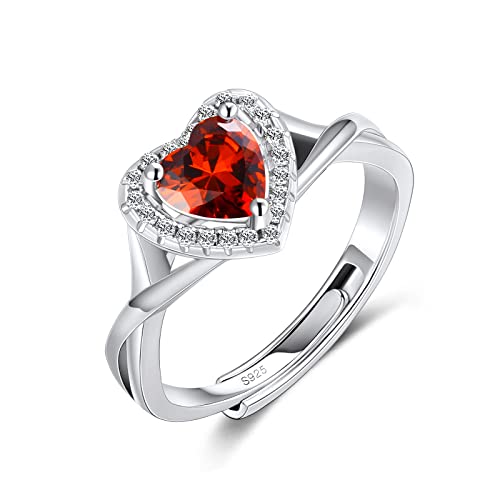 MYBELLNA 925 Sterling Silber Birthstone Ringe für Frauen Liebe Herz Ewigkeit Band Ring Einstellbare offene Herz Ring für Frauen Mädchen. von MYBELLNA