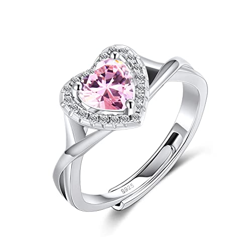 MYBELLNA 925 Sterling Silber Birthstone Ringe für Frauen Liebe Herz Ewigkeit Band Ring Einstellbare offene Herz Ring für Frauen Mädchen. von MYBELLNA
