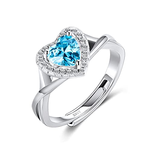 MYBELLNA 925 Sterling Silber Birthstone Ringe für Frauen Liebe Herz Ewigkeit Band Ring Einstellbare offene Herz Ring für Frauen Mädchen. von MYBELLNA