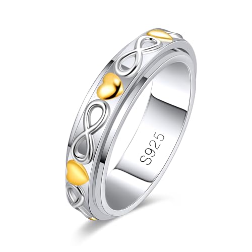 MYBELLNA Fidget Ring für Angst für Frauen 925 Sterling Silber Entlasten Spinner Ringe Ewige Liebe Band Ring ADHD Autismus Stress Entlastung für Frauen Mom Männer (52（16.5）, Gold) von MYBELLNA