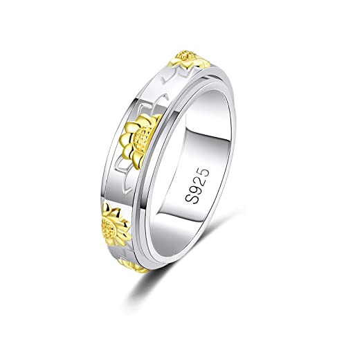 MYBELLNA Fidget Ring für Angst für Frauen 925 Sterling Silber Entlasten Spinner Ringe Ewige Liebe Band Ring ADHD Autismus Stress Entlastung für Frauen Mom Männer (65 (20.0), Sunflower-2) von MYBELLNA