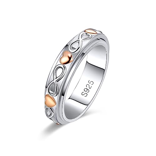 MYBELLNA Fidget Ring für Angst für Frauen 925 Sterling Silber Entlasten Spinner Ringe Ewige Liebe Band Ring ADHD Autismus Stress Entlastung für Frauen Mom Männer (57（18.1）, Love-1) von MYBELLNA