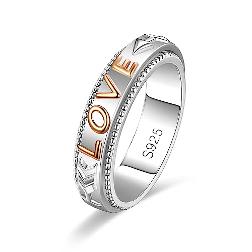 MYBELLNA Fidget Ring für Angst für Frauen 925 Sterling Silber Entlasten Spinner Ringe Ewige Liebe Band Ring ADHD Autismus Stress Entlastung für Frauen Mom Männer (57（18.1）, Love-2) von MYBELLNA