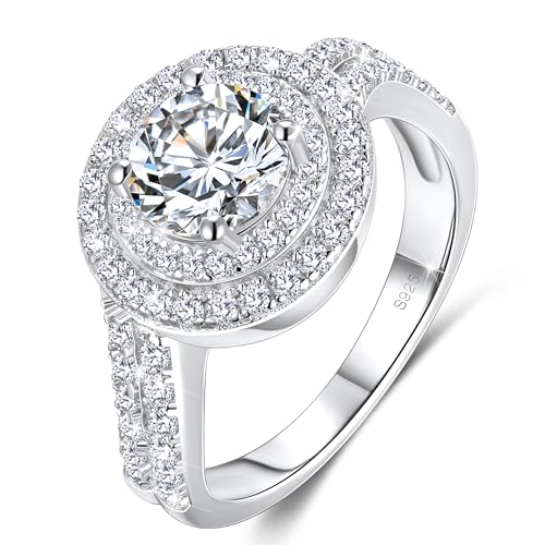 MYBELLNA Moissanite Ringe für Frauen, 1ct D Farbe VVS1 Klarheit Brillante Runde Schliff Labor Diamant Ring 18K Weißgold überzogene 925 Sterling Silber Versprechen Ringe für Sie (Ring-2, 60（18.9）) von MYBELLNA