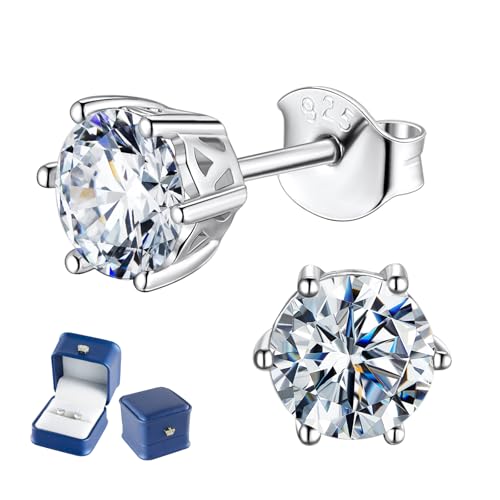 MYBELLNA Moissanite Ohrstecker, 925 Sterling Silber 0,6ct-1,6ct D-Farbe VVS1 Klarheit Brillant Runder Schliff Labor Diamant Ohrringe für Damen und Herren Mit Reibungsverschluss von MYBELLNA