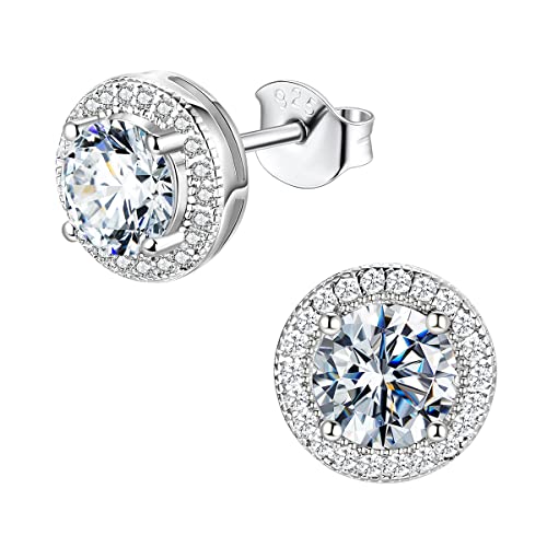MYBELLNA Moissanite Ohrstecker für Frauen,925 Sterling Silber 1.6ct D Farbe VVS1 Klarheit Brilliant Runde Schnitt Labor Erstellt Diamant Ohrringe für Männer Reibung zurück und Post für Frauen Männer von MYBELLNA