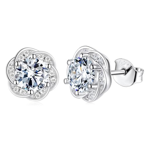 MYBELLNA Moissanite Stud Ohrringe für Frauen, 925 Sterling Silber 2.0ct D Farbe VVS1 Klarheit Brilliant Runde Schnitt Lab erstellt Diamant Ohrringe für Frauen Männer Muttertag Geschenk von MYBELLNA
