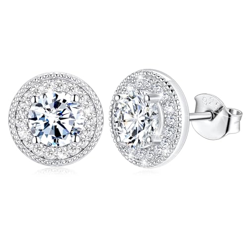 MYBELLNA Moissanite Stud Ohrringe für Frauen, 925 Sterling Silber 2.0ct D Farbe VVS1 Klarheit Brilliant Runde Schnitt Lab erstellt Diamant Ohrringe für Frauen Männer Muttertag Geschenk von MYBELLNA