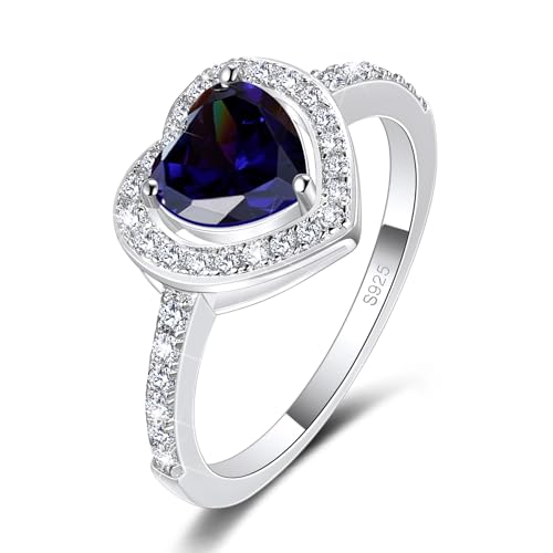 MYBELLNA Versprechen Ring für Ihre 925 Sterling Silber Erstellt Ruby Blue Saphir Smaragd Diamant Herz Versprechen Hochzeit Verlobungsring für Frau Freundin Ihr Jubiläum (Ring-1, Blue, 54（17.3）) von MYBELLNA