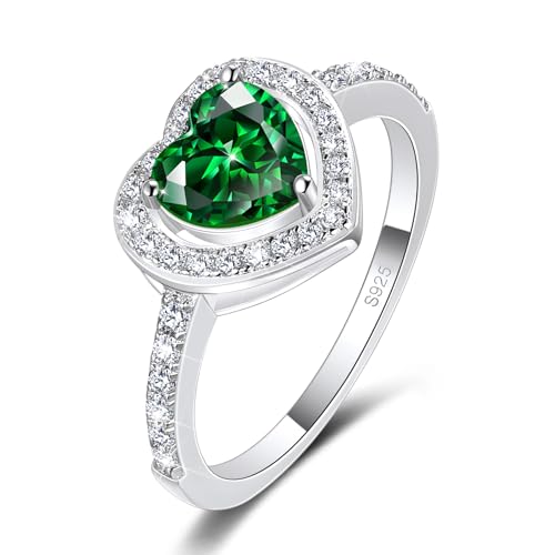 MYBELLNA Versprechen Ring für Ihre 925 Sterling Silber Erstellt Ruby Blue Saphir Smaragd Diamant Herz Versprechen Hochzeit Verlobungsring für Frau Freundin Ihr Jubiläum (Ring-1, Green, 52（16.5）) von MYBELLNA