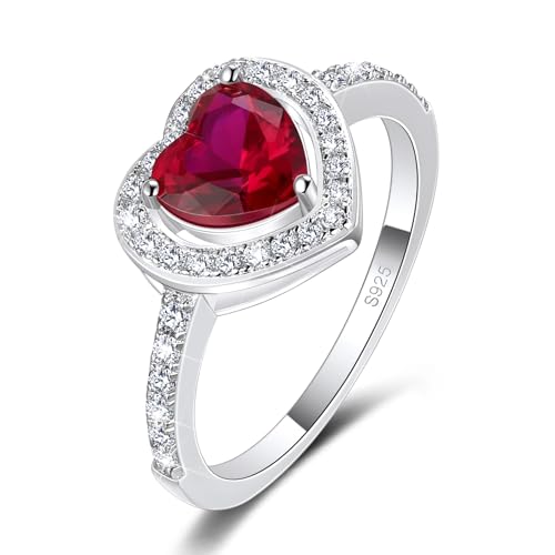 MYBELLNA Versprechen Ring für Ihre 925 Sterling Silber Erstellt Ruby Blue Saphir Smaragd Diamant Herz Versprechen Hochzeit Verlobungsring für Frau Freundin Ihr Jubiläum (Ring-1, Red, 49（15.7）) von MYBELLNA