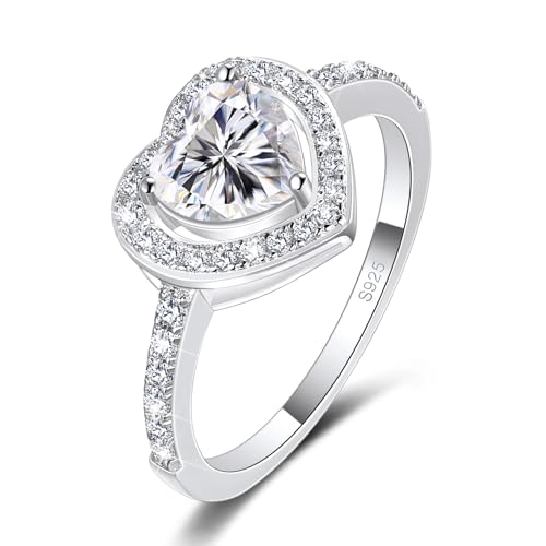 MYBELLNA Versprechen Ring für Ihre 925 Sterling Silber Erstellt Ruby Blue Saphir Smaragd Diamant Herz Versprechen Hochzeit Verlobungsring für Frau Freundin Ihr Jubiläum (Ring-1, White, 52（16.5）) von MYBELLNA