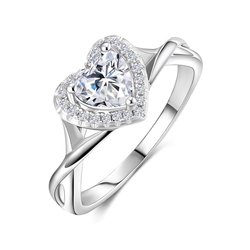 MYBELLNA Versprechen Ring für Ihre 925 Sterling Silber Erstellt Ruby Blue Saphir Smaragd Diamant Herz Versprechen Hochzeit Verlobungsring für Frau Freundin Ihr Jubiläum (Ring-2, White, 52（16.5）) von MYBELLNA