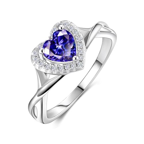 MYBELLNA Versprechen Ring für Ihre 925 Sterling Silber Erstellt Ruby Blue Saphir Smaragd Diamant Herz Versprechen Hochzeit Verlobungsring für Frau Freundin Ihr Jubiläum (Ring-2, Blue, 57（18.1）) von MYBELLNA