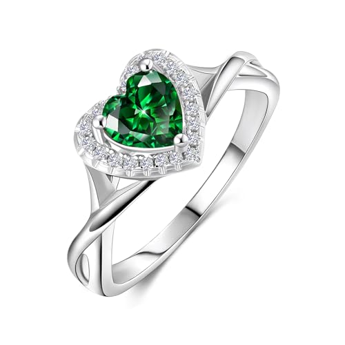 MYBELLNA Versprechen Ring für Ihre 925 Sterling Silber Erstellt Ruby Blue Saphir Smaragd Diamant Herz Versprechen Hochzeit Verlobungsring für Frau Freundin Ihr Jubiläum (Ring-2, Green, 60（18.9）) von MYBELLNA