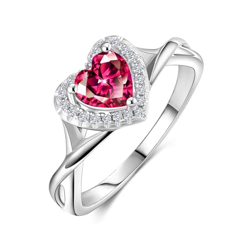 MYBELLNA Versprechen Ring für Ihre 925 Sterling Silber Erstellt Ruby Blue Saphir Smaragd Diamant Herz Versprechen Hochzeit Verlobungsring für Frau Freundin Ihr Jubiläum (Ring-2, Red, 54（17.3）) von MYBELLNA