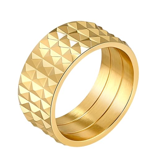 MYBaoDan Ringe für Damen Diamond-Förmige Karierte Edelstahlring-Männer- Und Frauen-Nische Personalisierte Titan-Stahlschmuck-8#-Gold von MYBaoDan