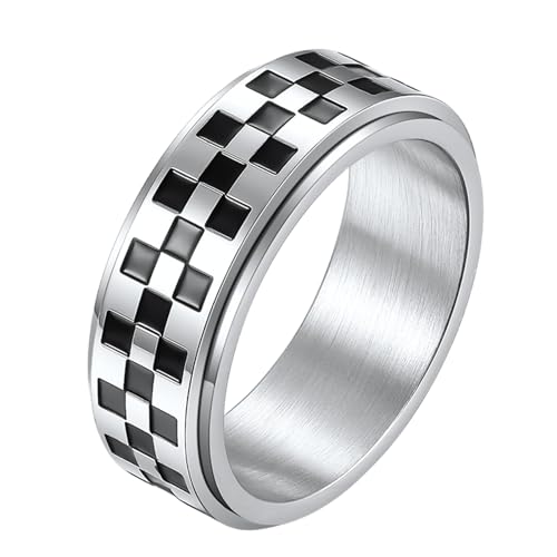 MYBaoDan Ringe für Damen Männer- Und Frauen Schwarz -Weiß Kariertem Rotierenden Ring Dekompression Handschmuck Paar Geschenk-11#-Schwarz von MYBaoDan