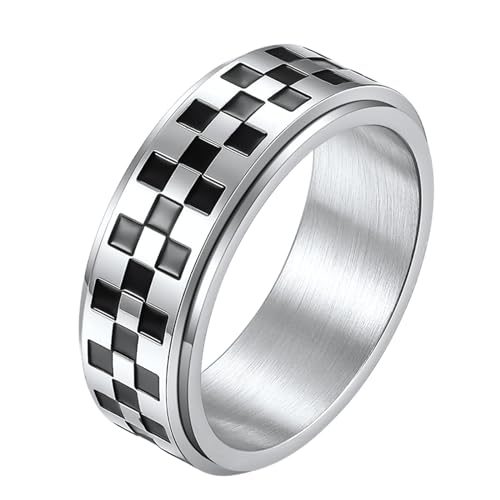MYBaoDan Ringe für Damen Männer- Und Frauen Schwarz -Weiß Kariertem Rotierenden Ring Dekompression Handschmuck Paar Geschenk-9#-Silber von MYBaoDan