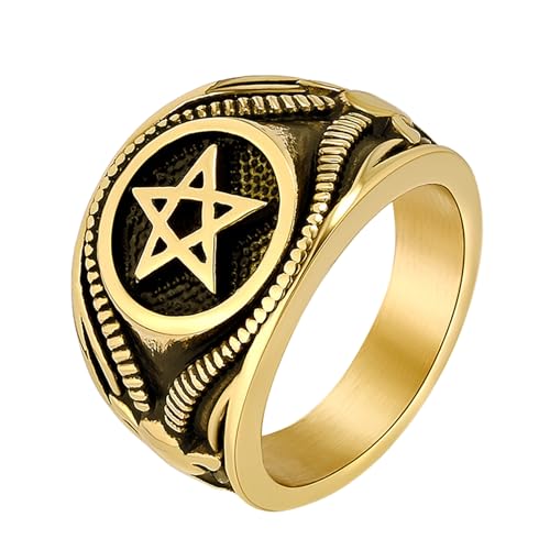 MYBaoDan Ringe für Damen Star Decoration Ring Herren Personalisierte Retro Edelstahlschmuck Geburtstagsgeschenk-10#-Gold Und Silber von MYBaoDan