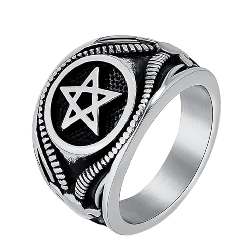 MYBaoDan Ringe für Damen Star Decoration Ring Herren Personalisierte Retro Edelstahlschmuck Geburtstagsgeschenk-13#-Silber von MYBaoDan