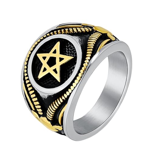 MYBaoDan Ringe für Damen Star Decoration Ring Herren Personalisierte Retro Edelstahlschmuck Geburtstagsgeschenk-7#-Gold von MYBaoDan