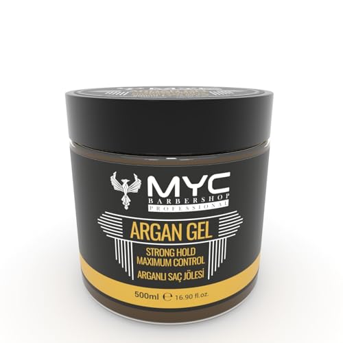 MYC BARBERSHOP – Argan Haarstyling Gel mit Arganöl – 500 ml – Starker Halt & maximale Kontrolle – Stylingqualität für Männer – Strong Hold Hair Gel for Men von MYC BARBERSHOP
