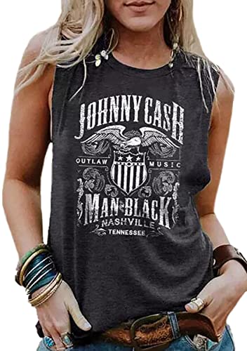 Frauen Lustiger Buchstabendruck Country Musik Tank Top Frauen Neuheit Grafik Country Musik Shirt Lose O Ausschnitt Ärmellose Weste, grau, Mittel von MYCHTE