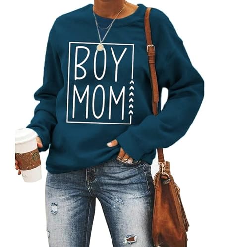 Junge Mama Sweatshirt für Frauen Casual Herbst Winter Langarm Pullover Tops Lustiger Brief Druck Junge Mama T-Shirt, Blau, M von MYCHTE