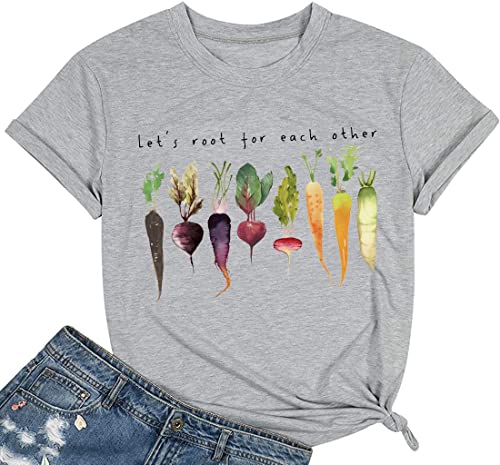 Let's Root for Each Other Plants Shirt for Women Novelty Vegetable Graphic Gardening Tees Funny Plant Lover T-Shirt, Grau, XX-Large von MYCHTE