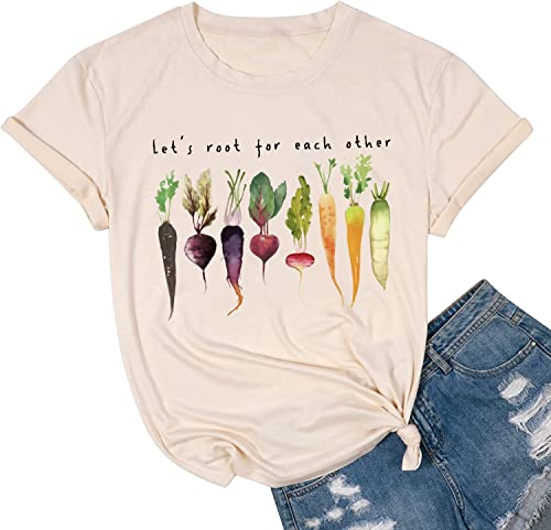 Let's Root for Each Other Plants Shirt für Frauen Neuheit Gemüse Grafik Gartenarbeit Tees Lustiges Pflanzenliebhaber T-Shirt, Beige, Groß von MYCHTE