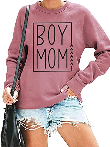 MYCHTE Junge Mama Sweatshirt für Frauen Casual Herbst Winter Langarm Pullover Tops Lustiger Brief Druck Junge Mama T-Shirt, Pink, XXL von MYCHTE