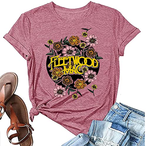 Vintage Bleached Rock Band T-Shirt Frauen Retro Grafik Rock Music Tees Sommer Süß Kurzarm Konzert Shirt Tops, Pink 2, Groß von MYCHTE