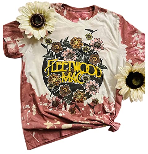 Vintage Bleached Rock Band T-Shirt Frauen Retro Grafik Rock Music Tees Sommer Süß Kurzarm Konzert Shirt Tops, rose, Mittel von MYCHTE