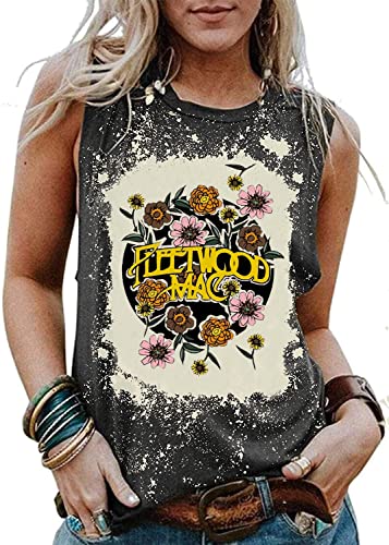 Vintage Rock Band Tank Top für Frauen Retro Grafik Rock Music Tees Sommer Ärmellos Konzertshirt Tops, Grau gebleicht, Mittel von MYCHTE