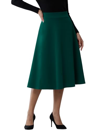 MYCOLORBLUE Damen Midi Röck A-Linie Elegant Solide Hohe Taille Flared Arbeit Casual Knielang Rock Grün L von MYCOLORBLUE