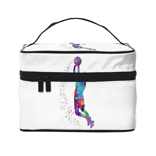 Kosmetiktasche mit Basketball-Mädchen-Motiv, großes Fassungsvermögen, tragbar, wasserdicht, 23 x 17 x 16 cm, für Reisen, Outdoor-Sport, Hochzeitsbegleiter, Geschenk, Schwarz , Einheitsgröße von MYGANN